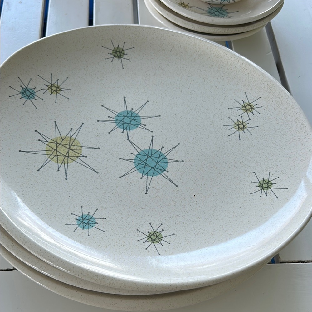 Set of three Retro Franciscan Atomic Starburst Dinner Plates